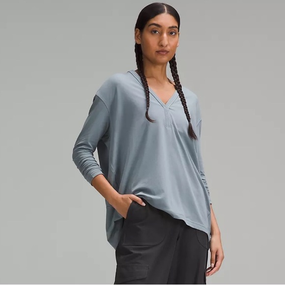 lululemon athletica Tops - Back In Action V-Neck Long-Sleeve Shirt Belgian Blue